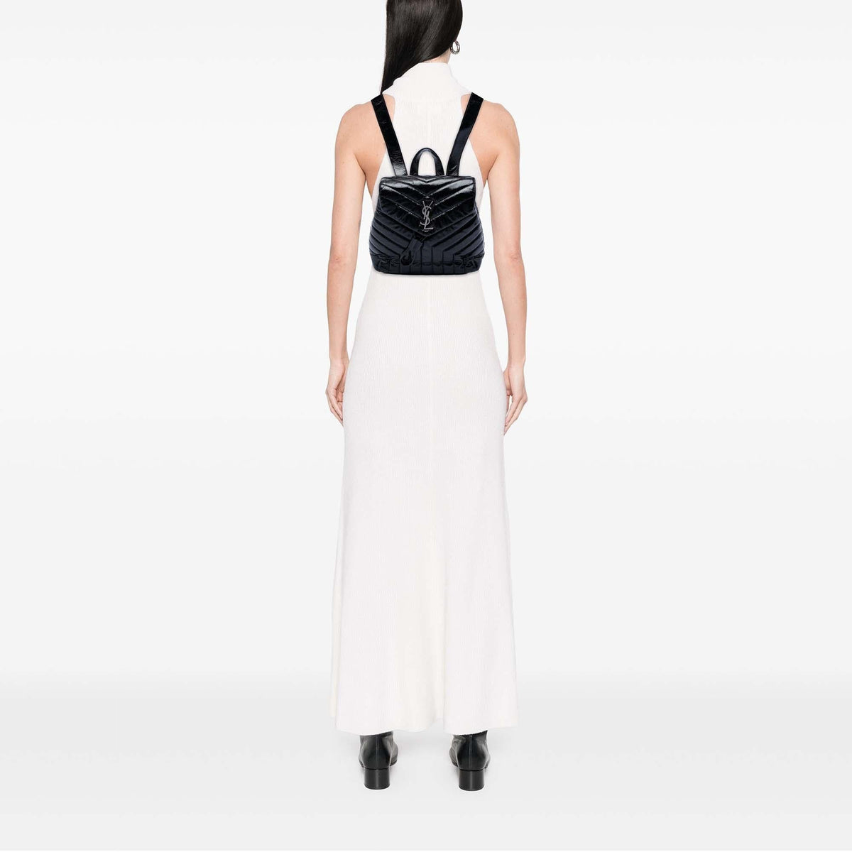 Saint Laurent Small Matelasse Patent Monogram LouLou Backpack - Black
