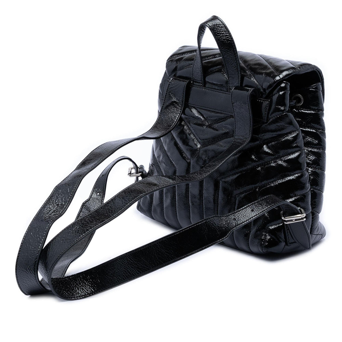 Saint Laurent Small Matelasse Patent Monogram LouLou Backpack - Black