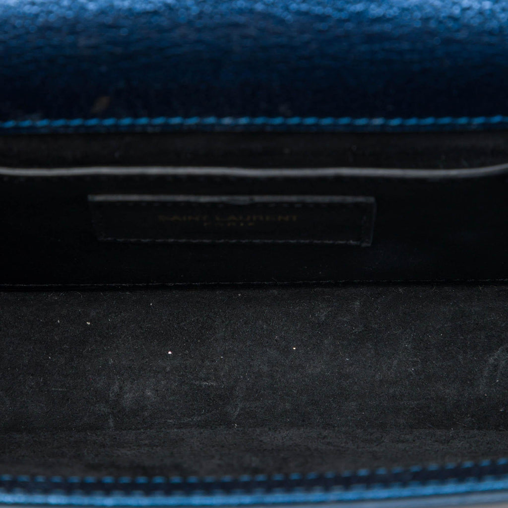 Saint Laurent Small Metallic Calfskin Classic Monogram Kate Crossbody Bag - Blue