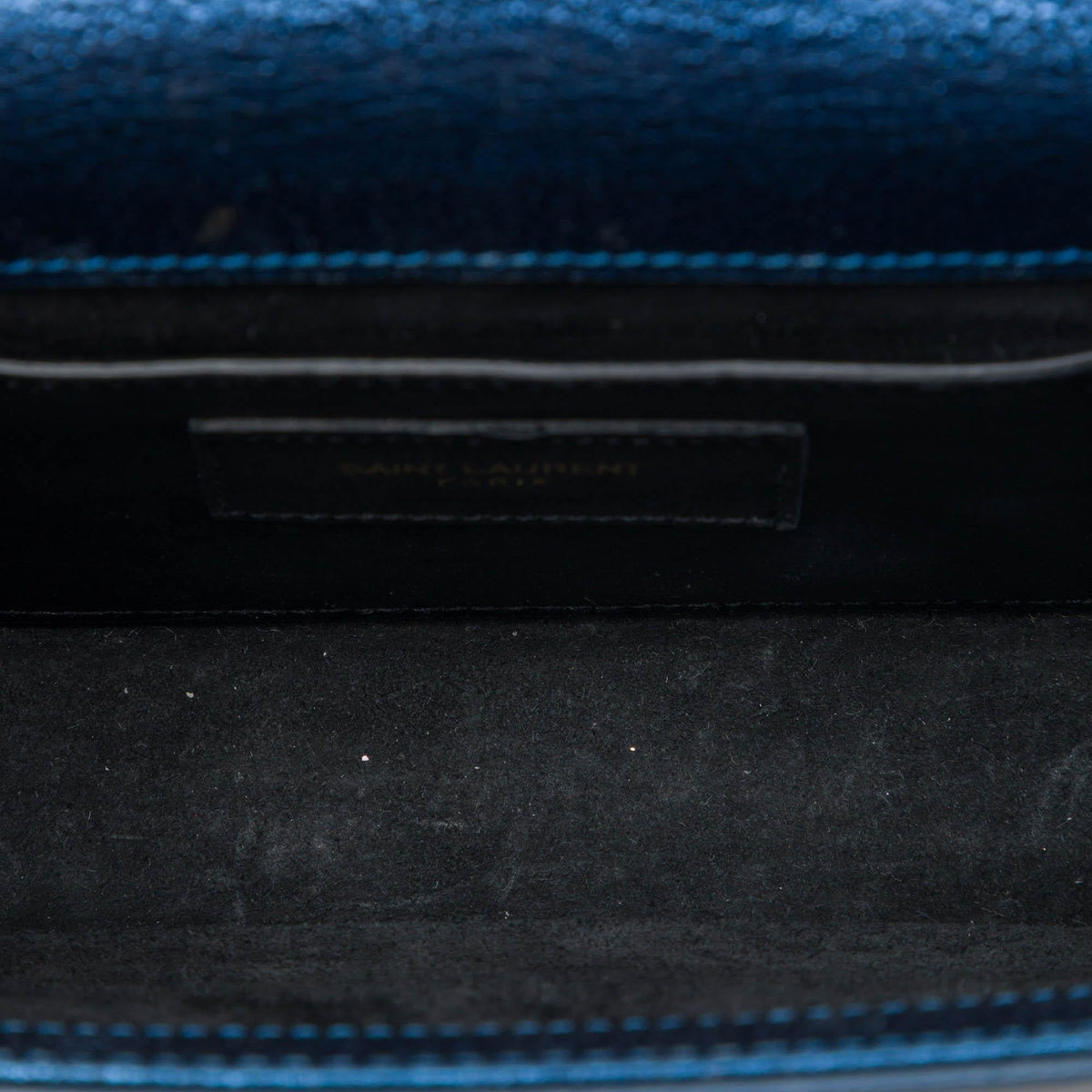 Saint Laurent Small Metallic Calfskin Classic Monogram Kate Crossbody Bag - Blue