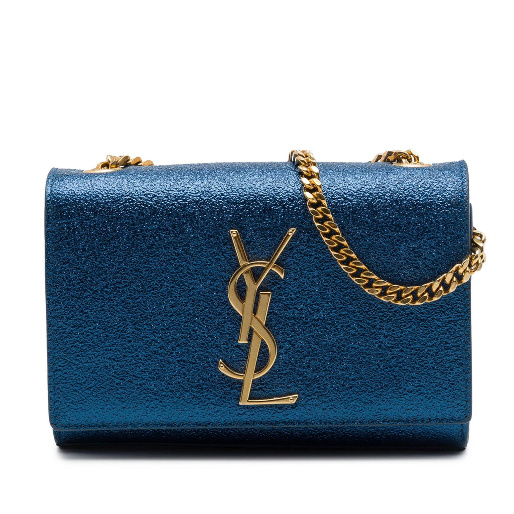 Saint Laurent Small Metallic Calfskin Classic Monogram Kate Crossbody Bag - Blue