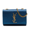 Saint Laurent Small Metallic Calfskin Classic Monogram Kate Crossbody Bag - Blue