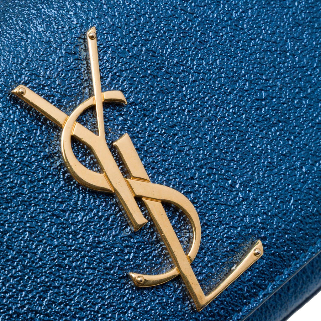 Saint Laurent Small Metallic Calfskin Classic Monogram Kate Crossbody Bag - Blue