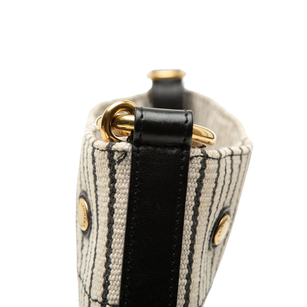 Saint Laurent Striped Canvas Rive Gauche Bucket Bag - White