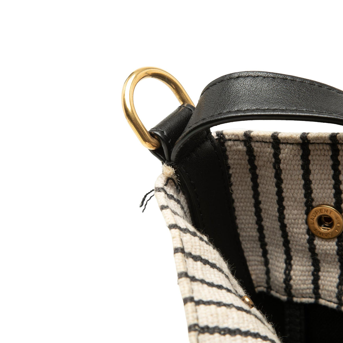 Saint Laurent Striped Canvas Rive Gauche Bucket Bag - White