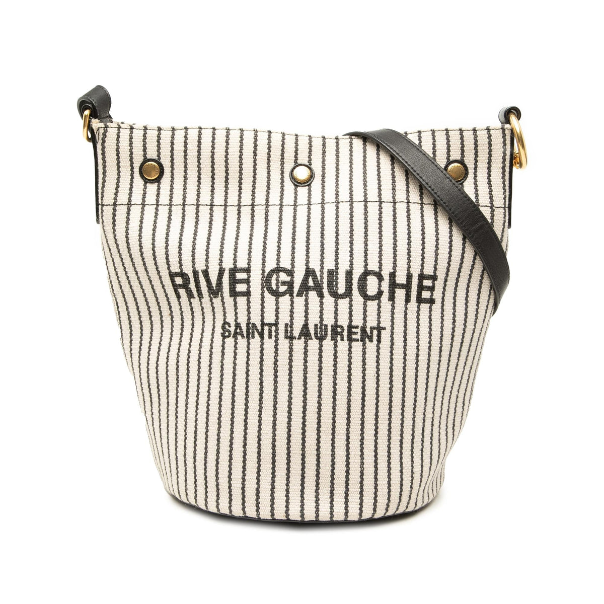 Saint Laurent Striped Canvas Rive Gauche Bucket Bag - White