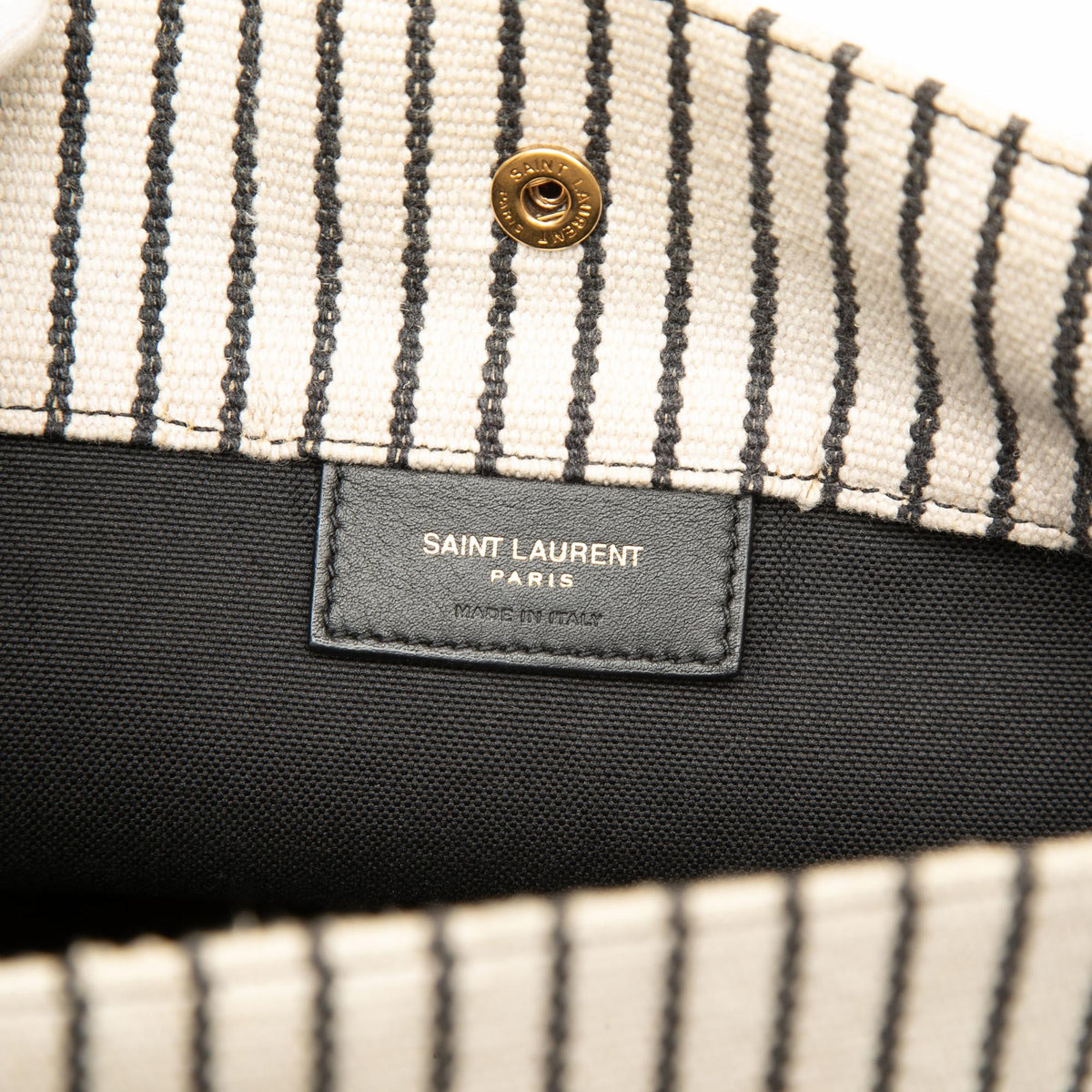 Saint Laurent Striped Canvas Rive Gauche Bucket Bag - White
