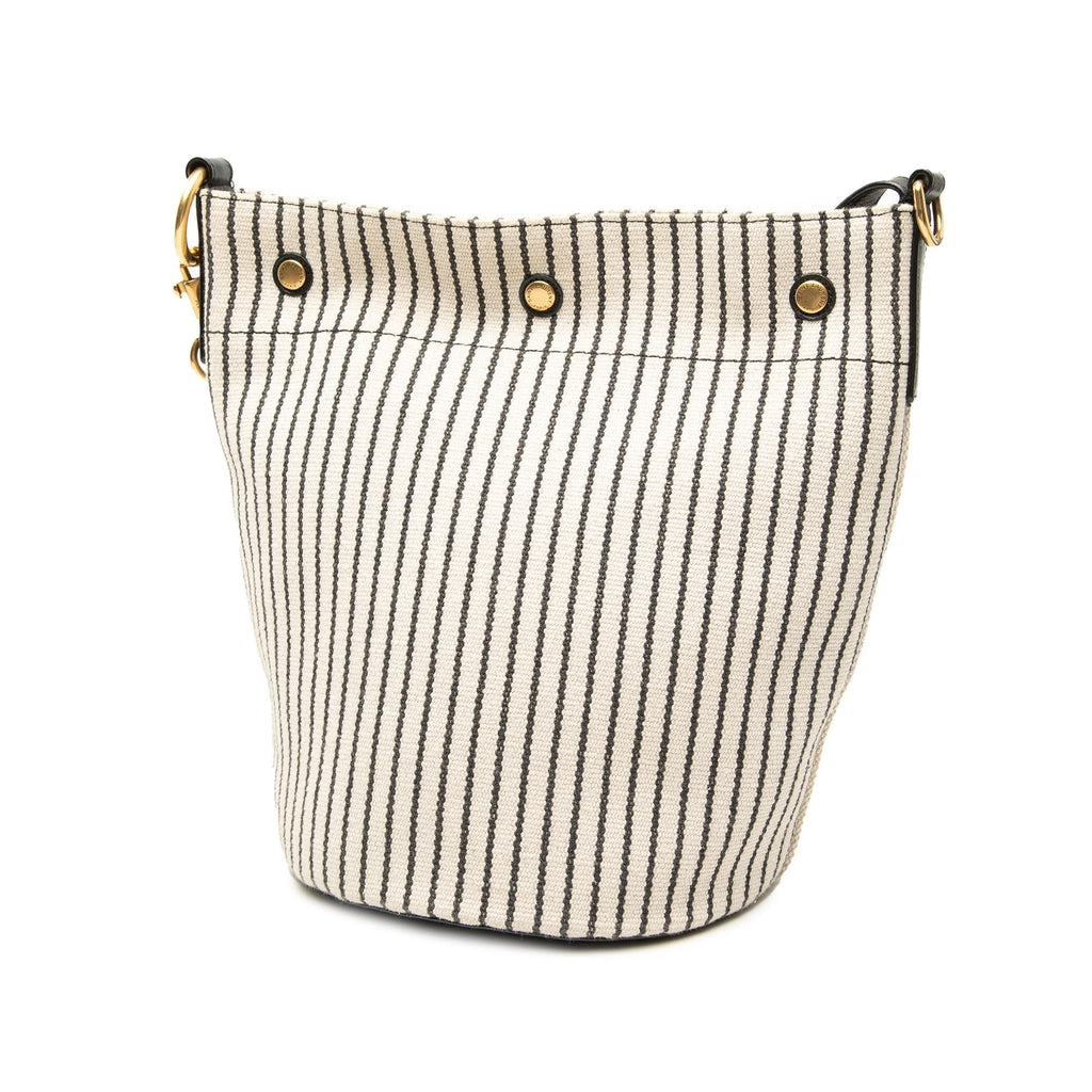 Saint Laurent Striped Canvas Rive Gauche Bucket Bag - White