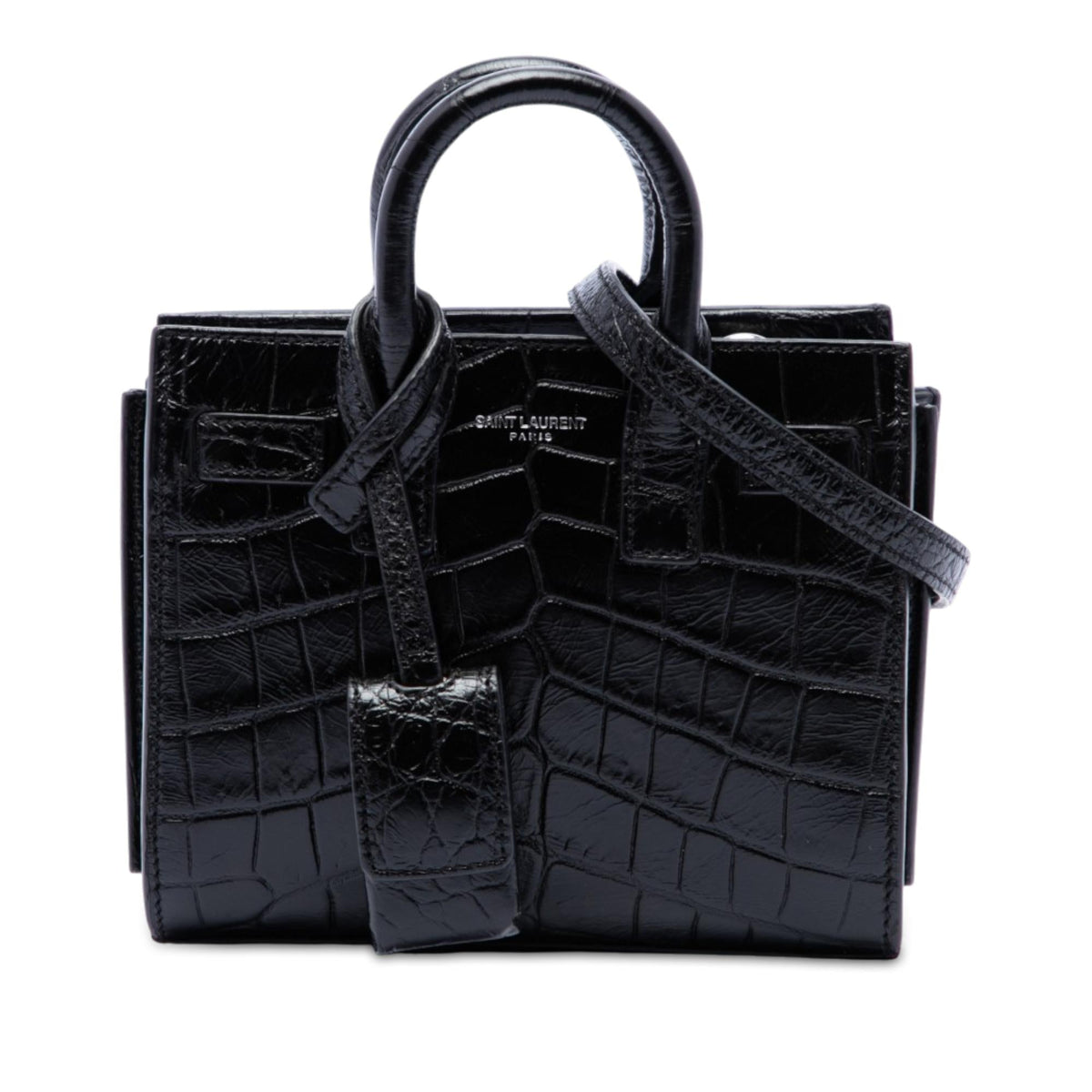 Saint Laurent Toy Croc Embossed Leather Sac De Jour Satchel - Black