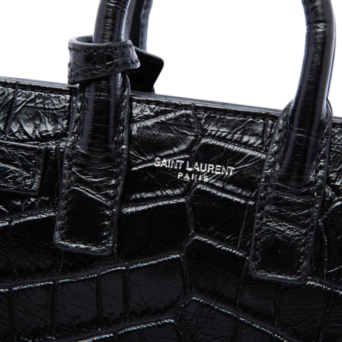 Saint Laurent Toy Croc Embossed Leather Sac De Jour Satchel - Black