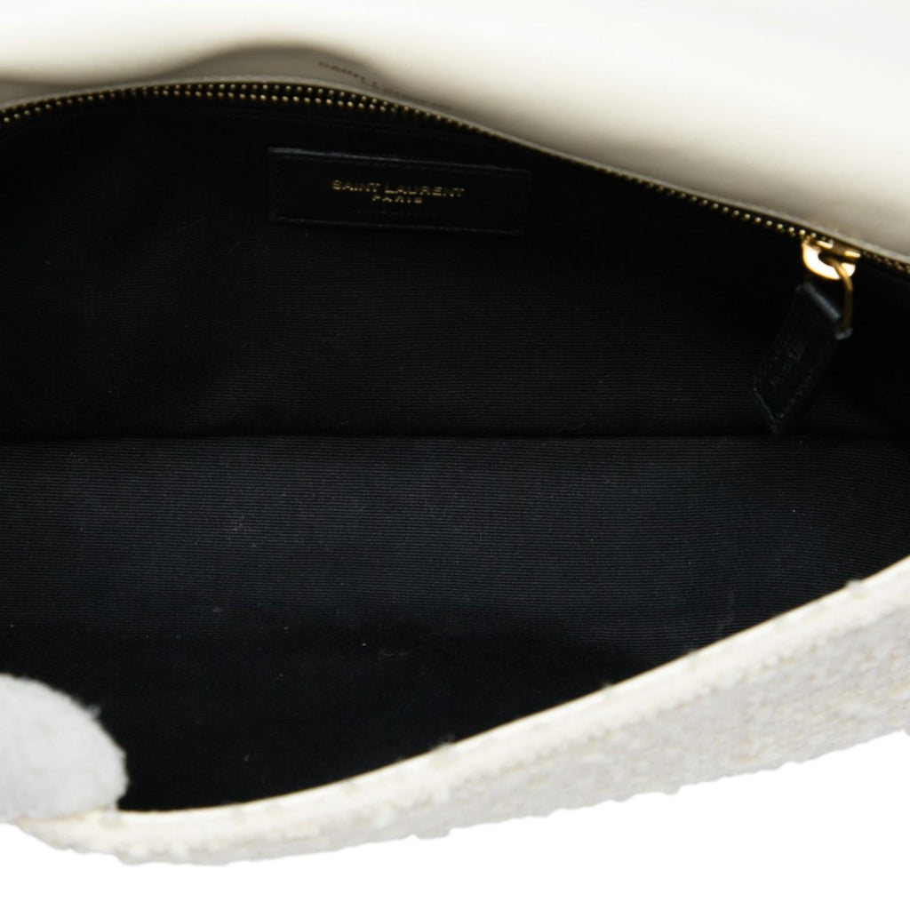 Saint Laurent Tweed Monogram Kate 99 Tassel Bag - White