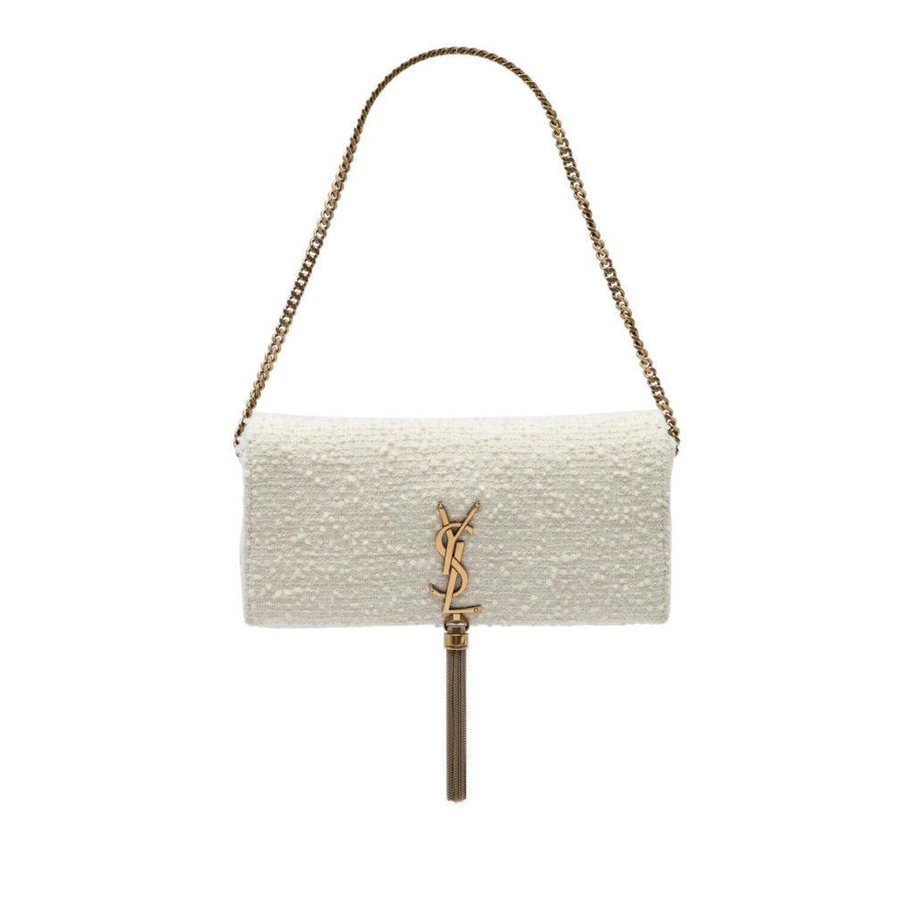 Saint Laurent Tweed Monogram Kate 99 Tassel Bag - White