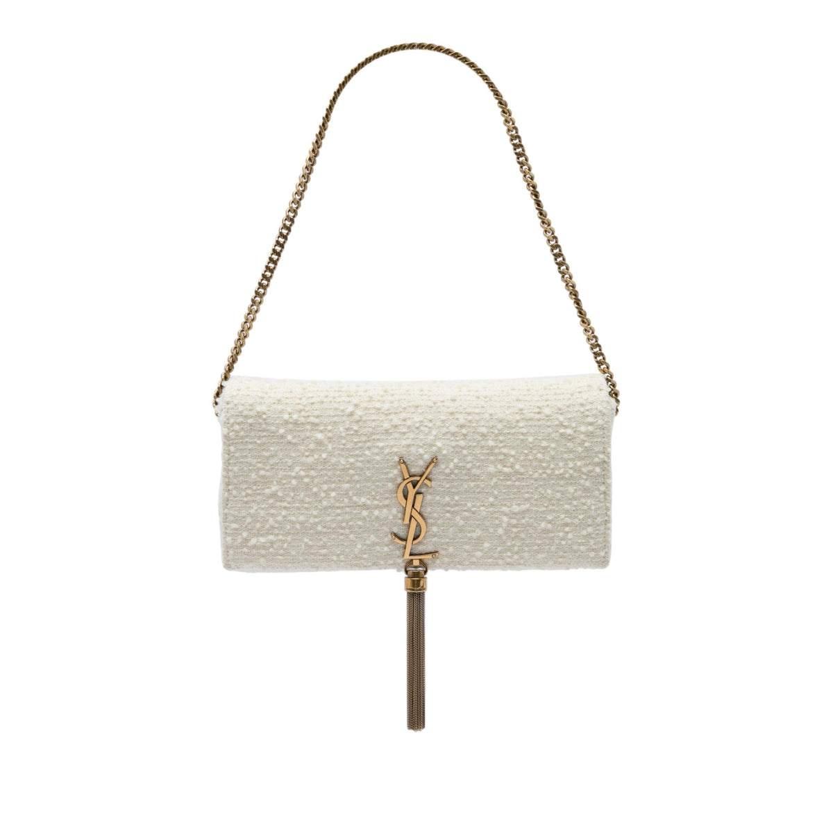 Saint Laurent Tweed Monogram Kate 99 Tassel Bag - White