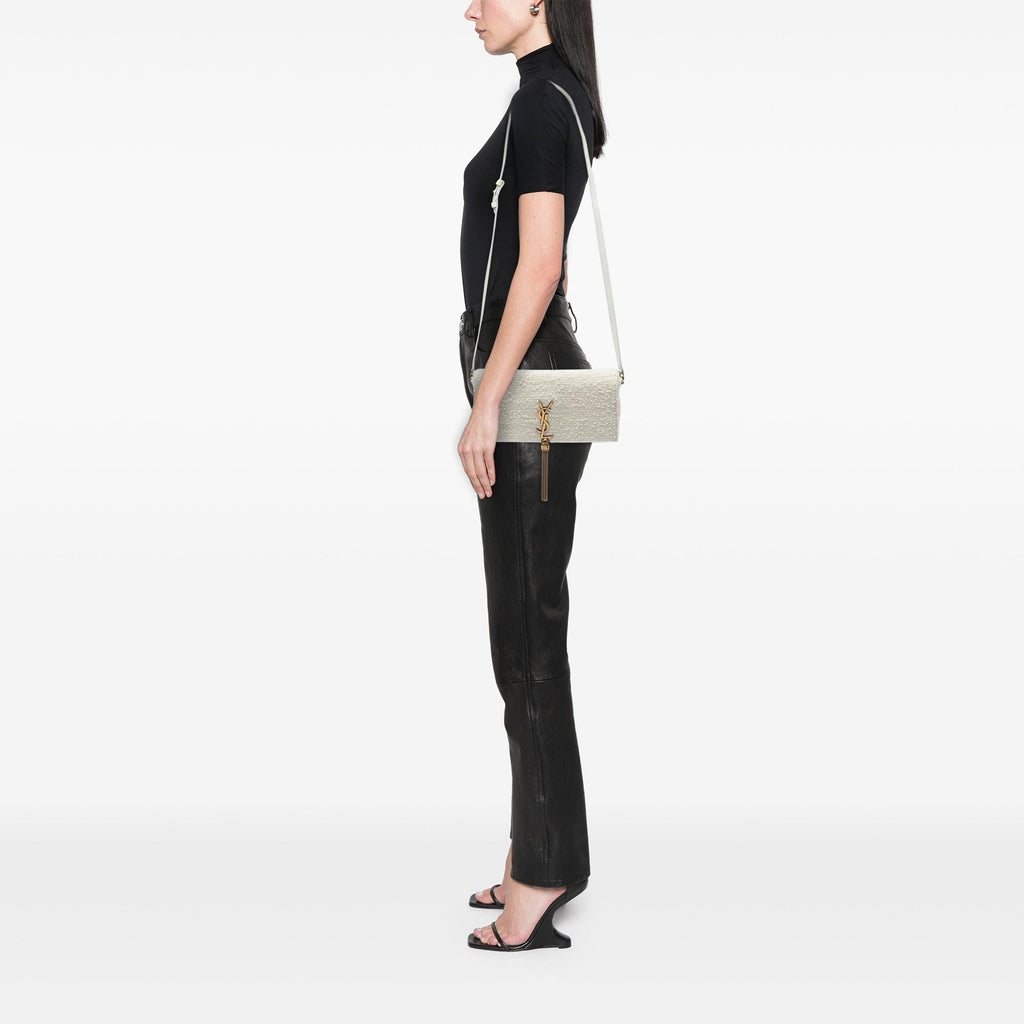 Saint Laurent Tweed Monogram Kate 99 Tassel Bag - White