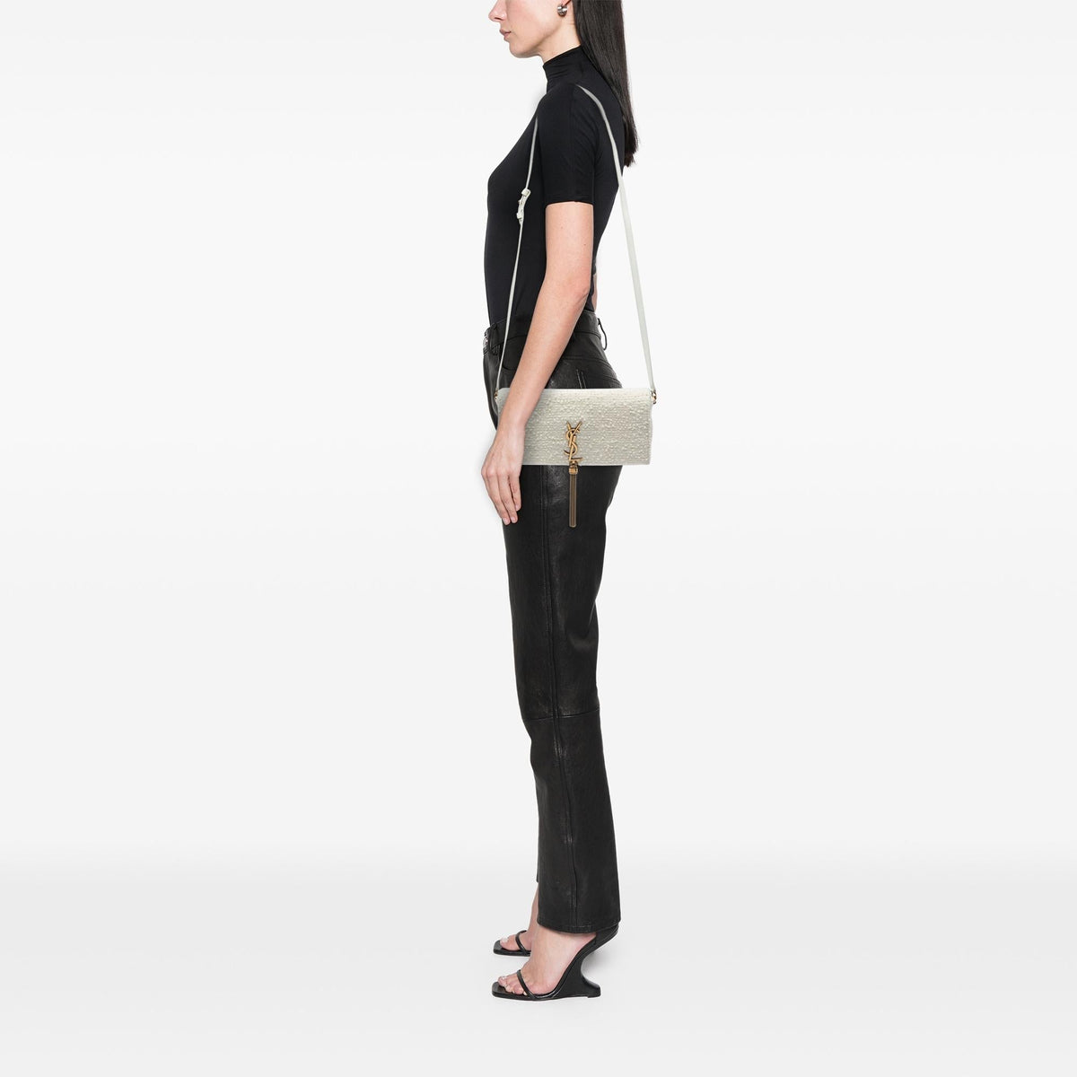 Saint Laurent Tweed Monogram Kate 99 Tassel Bag - White