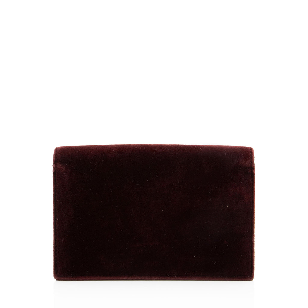 Saint Laurent Velvet Crystal Monogram Kate Tassel Chain Wallet - Red