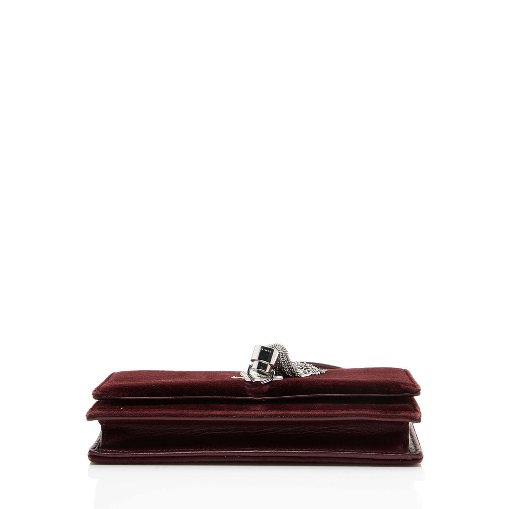 Saint Laurent Velvet Crystal Monogram Kate Tassel Chain Wallet - Red