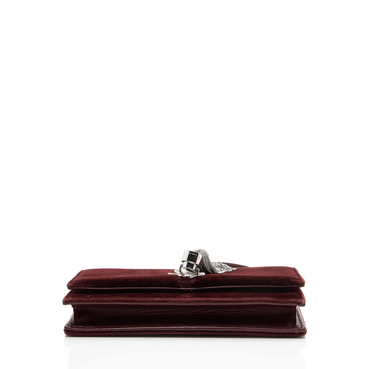 Saint Laurent Velvet Crystal Monogram Kate Tassel Chain Wallet - Red