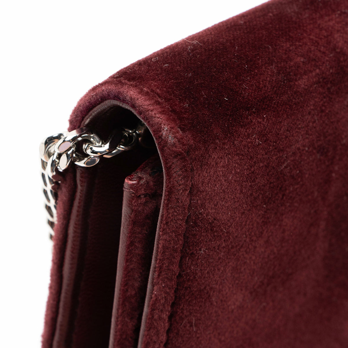 Saint Laurent Velvet Crystal Monogram Kate Tassel Chain Wallet - Red
