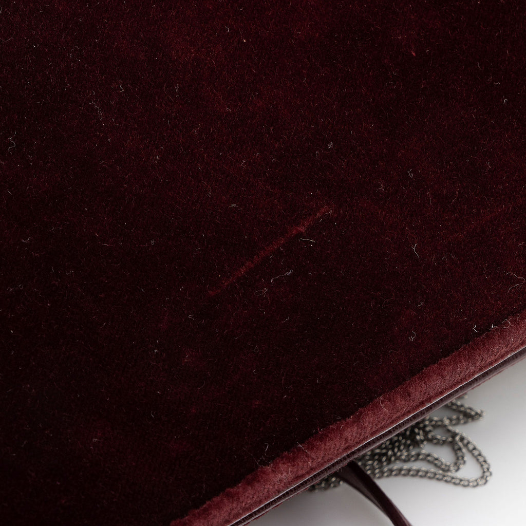 Saint Laurent Velvet Crystal Monogram Kate Tassel Chain Wallet - Red