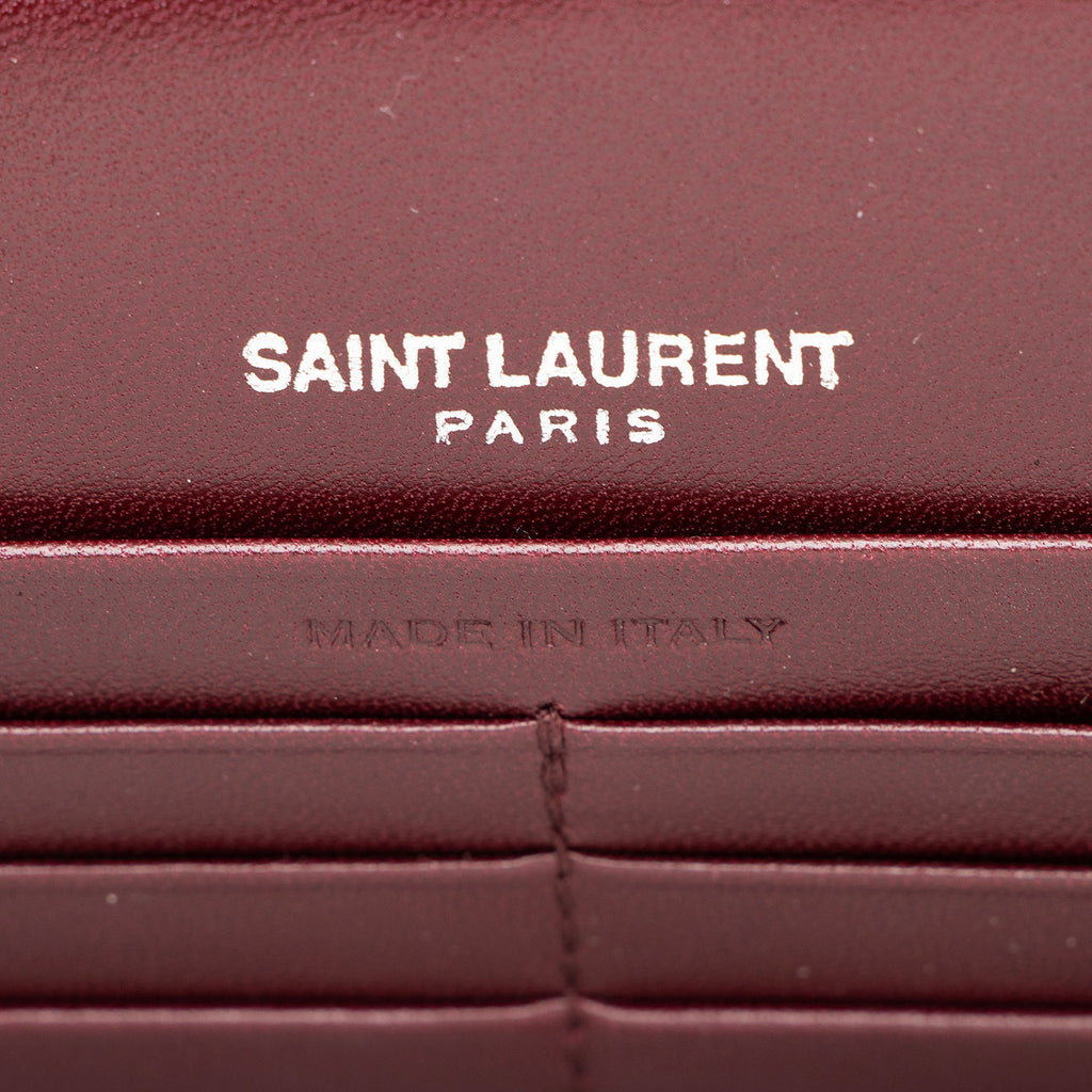 Saint Laurent Velvet Crystal Monogram Kate Tassel Chain Wallet - Red