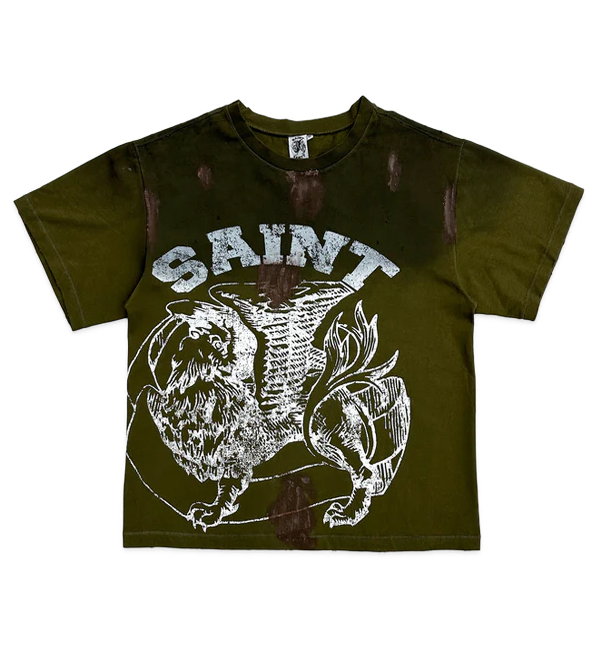 Saint Vanity Griffin Tee DIstressed Washed Green