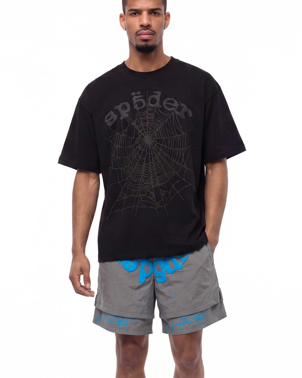 Sp5der OG Web Double Layer Shorts Baby Slate
