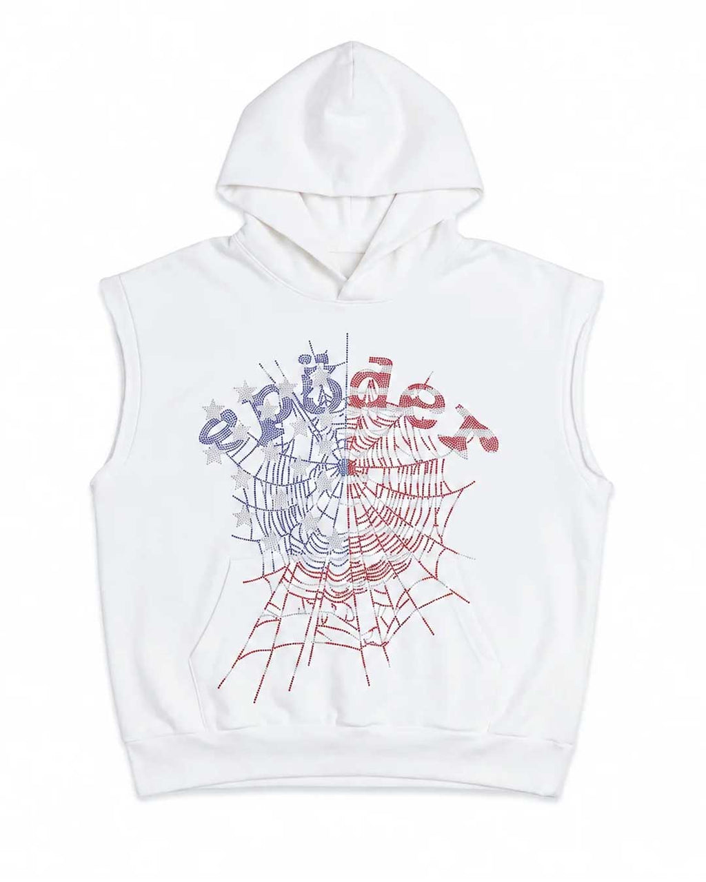 Sp5der Rhinestone OG Web Sleeveless Hoodie White