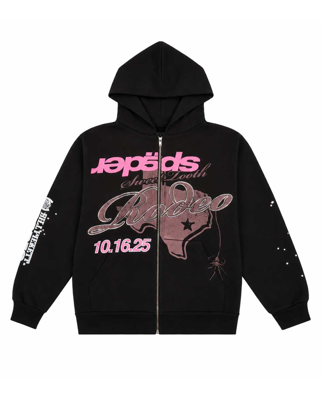 Sp5der Rodeo Texas Zip Up Hoodie Black