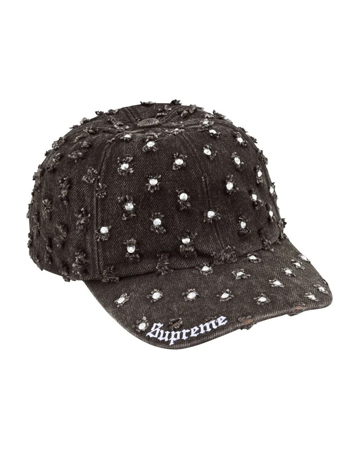 Supreme Hole Punch Rhinestone Denim 6 Panel Hat Black