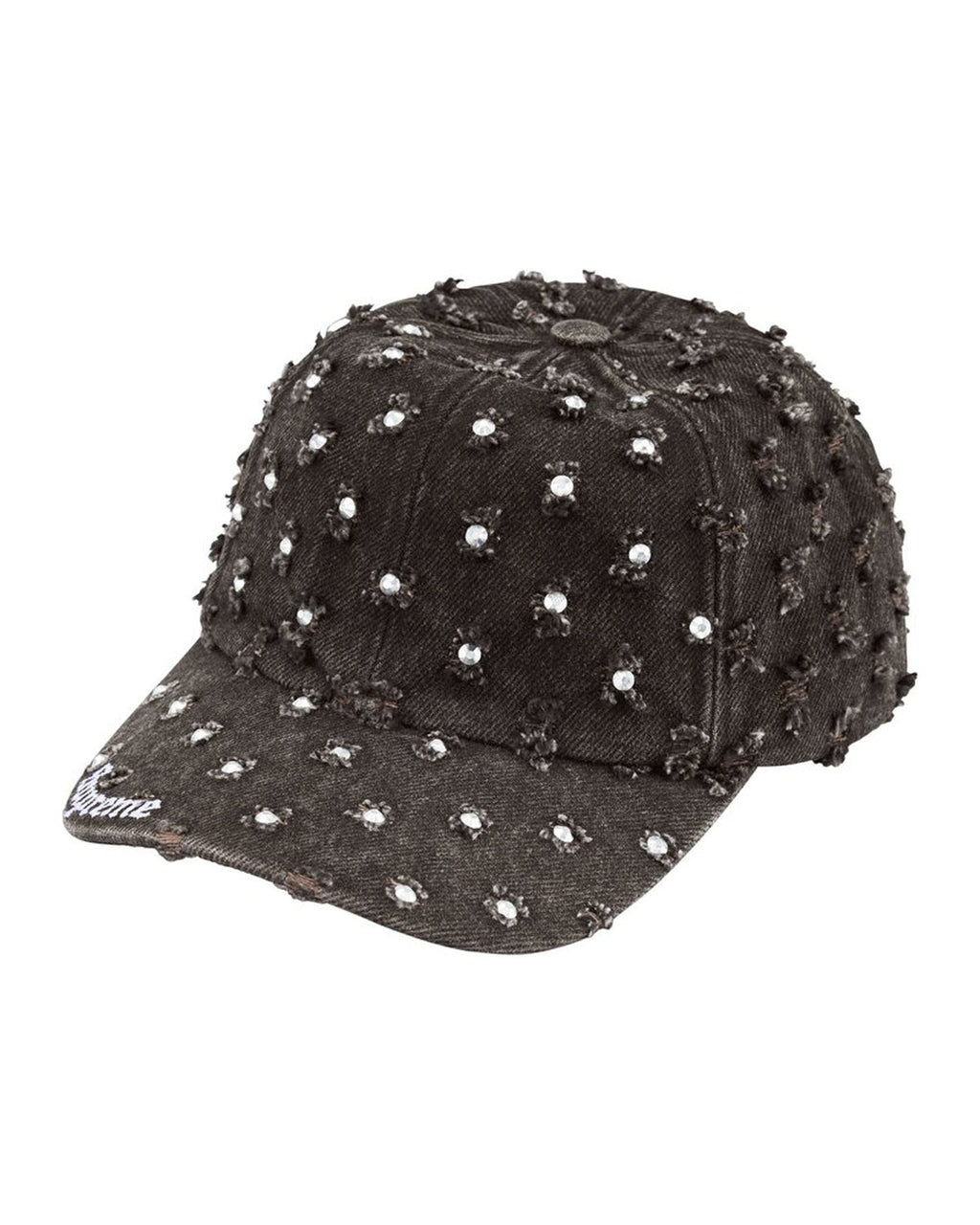Supreme Hole Punch Rhinestone Denim 6 Panel Hat Black