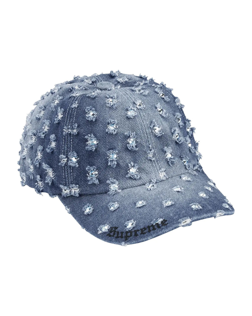 Supreme Hole Punch Rhinestone Denim 6 Panel Hat Blue