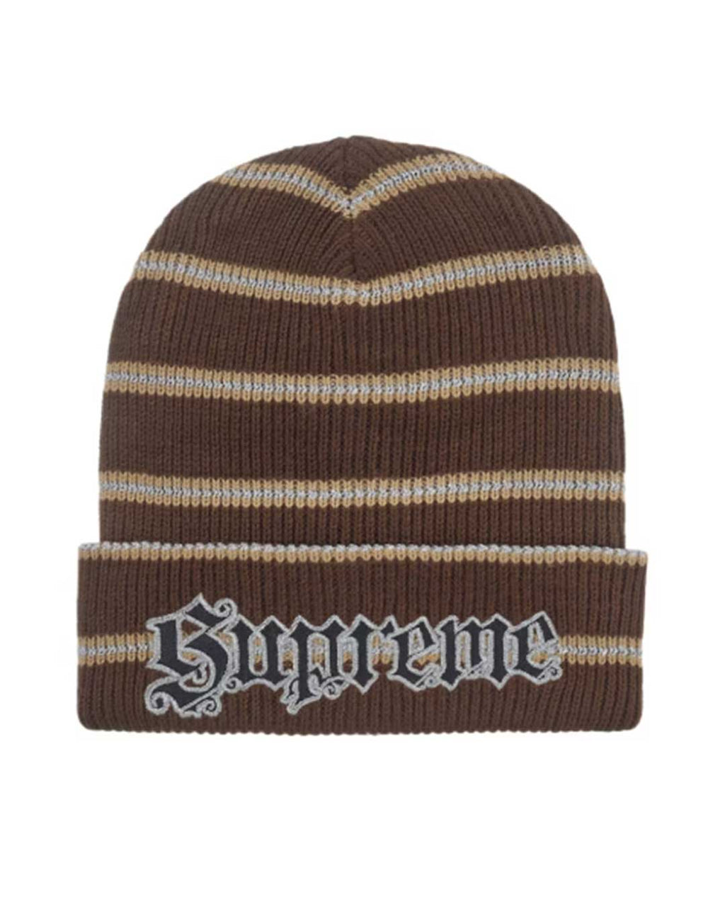 Supreme Metallic Stripe Beanie Brown