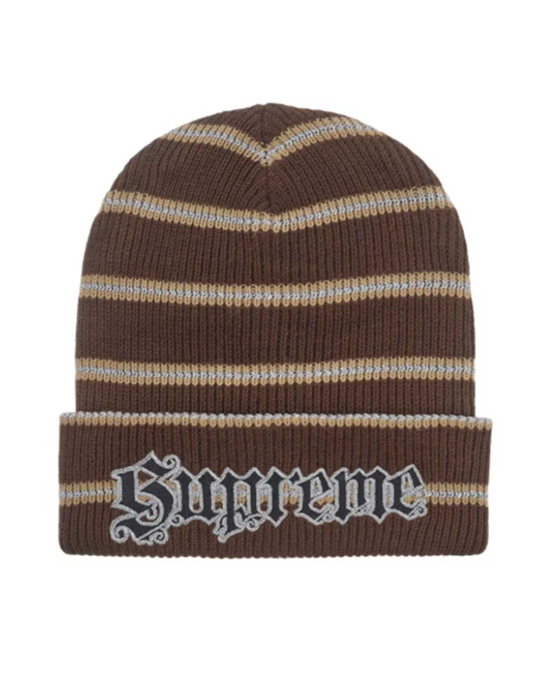 Supreme Metallic Stripe Beanie Brown