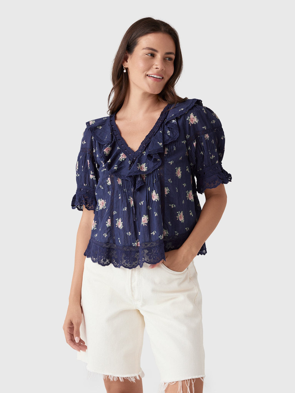 LoveShackFancy Women's Romilly Floral Cotton Blouse