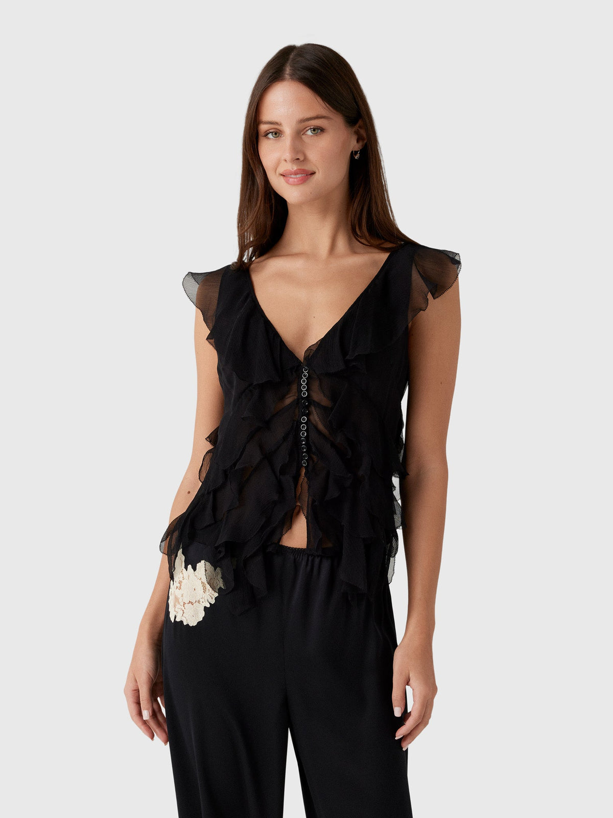LoveShackFancy Women's Elvareen Silk Ruffle Top