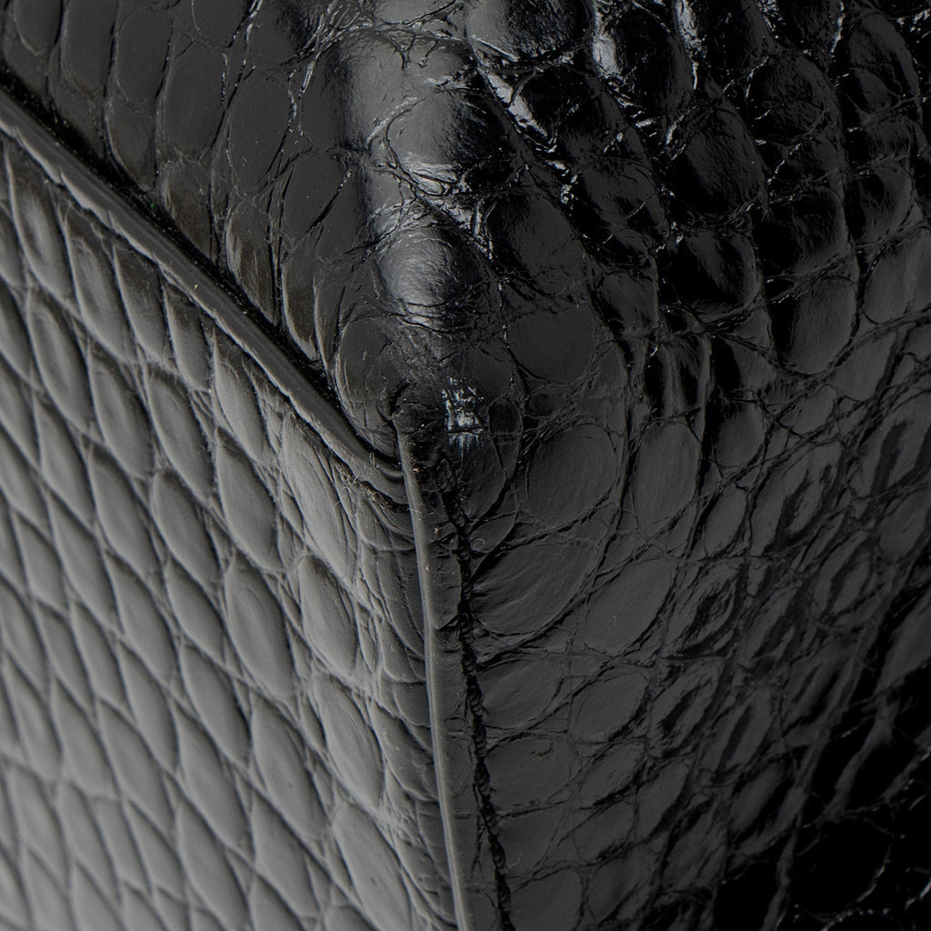 Tory Burch Croc Embossed Leather Perry Triple Compartment Tote Bag - Black