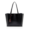 Tory Burch Croc Embossed Leather Perry Triple Compartment Tote Bag - Black