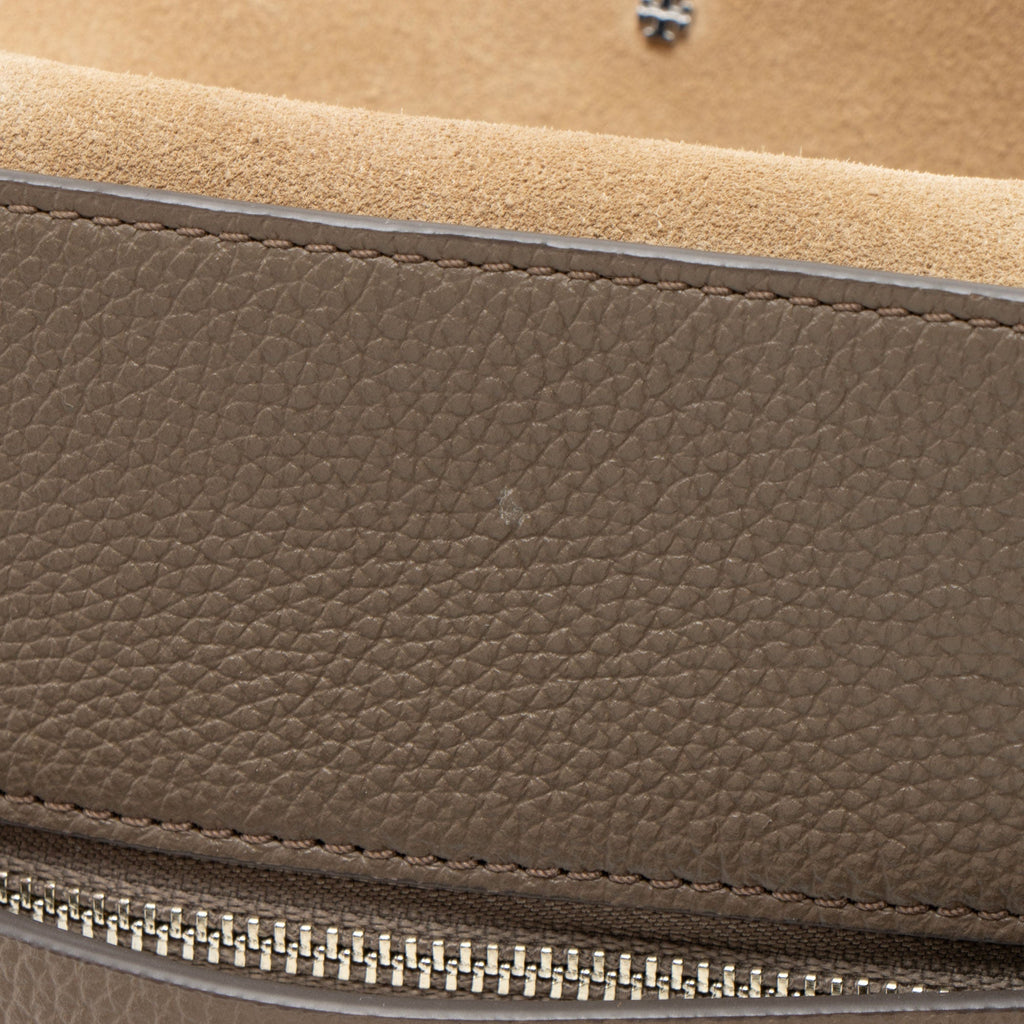 Tory Burch Pebbled Leather Mercer Satchel - Grey