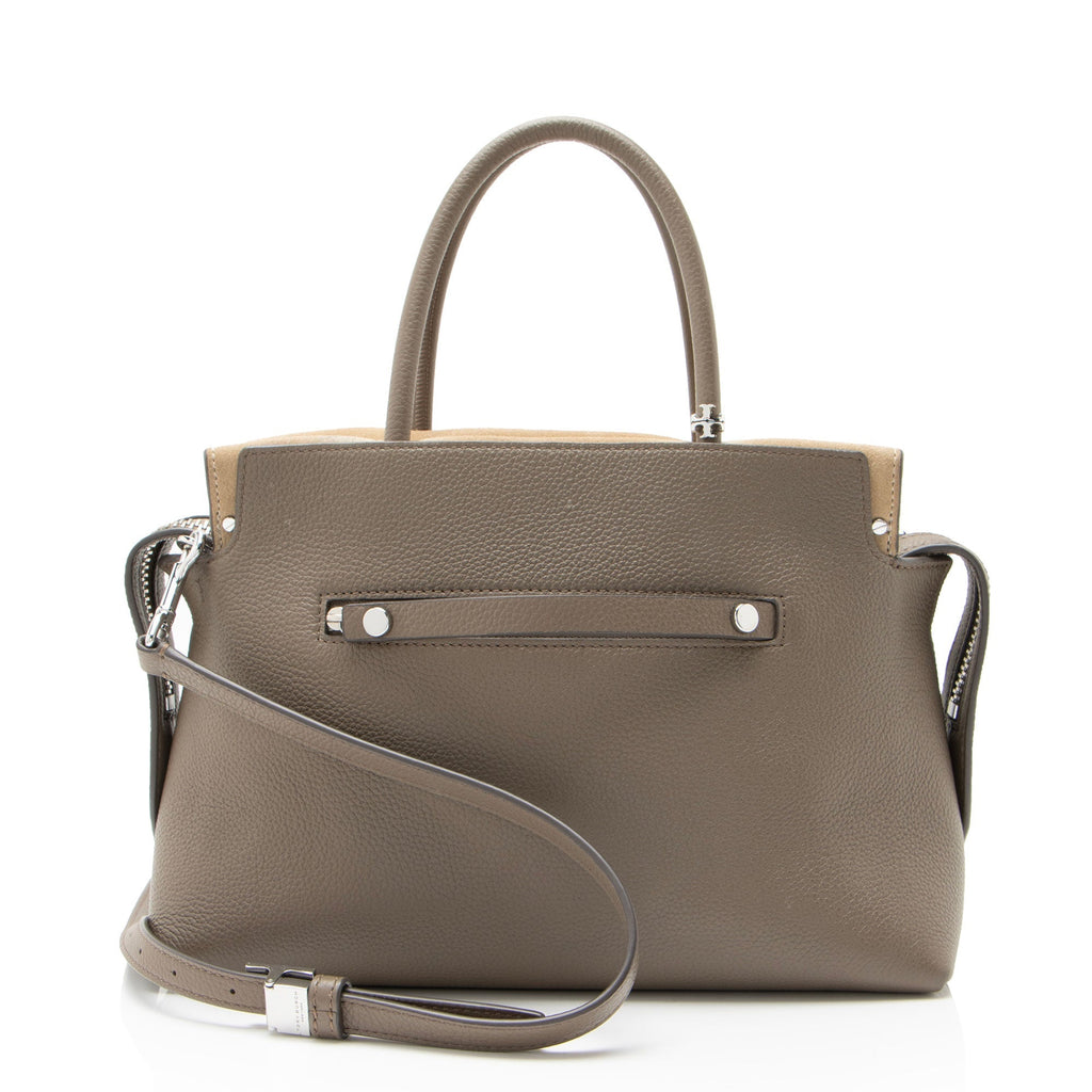 Tory Burch Pebbled Leather Mercer Satchel - Grey