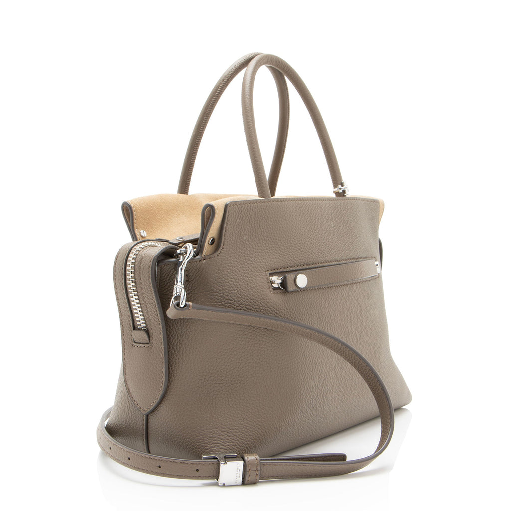 Tory Burch Pebbled Leather Mercer Satchel - Grey