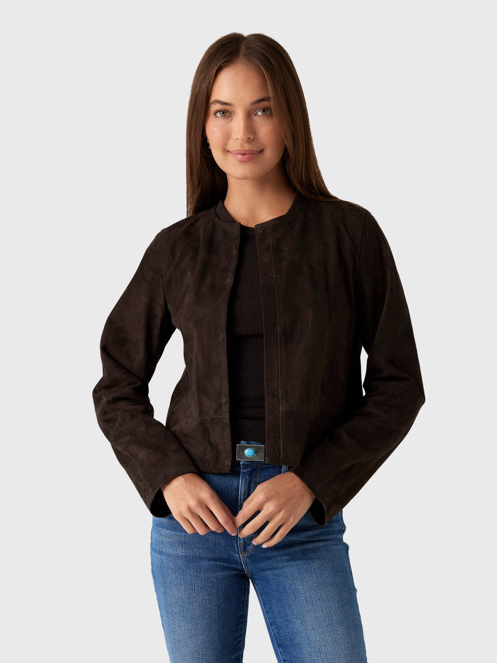 Vince Women's Collarless Cropped Suede Jacket