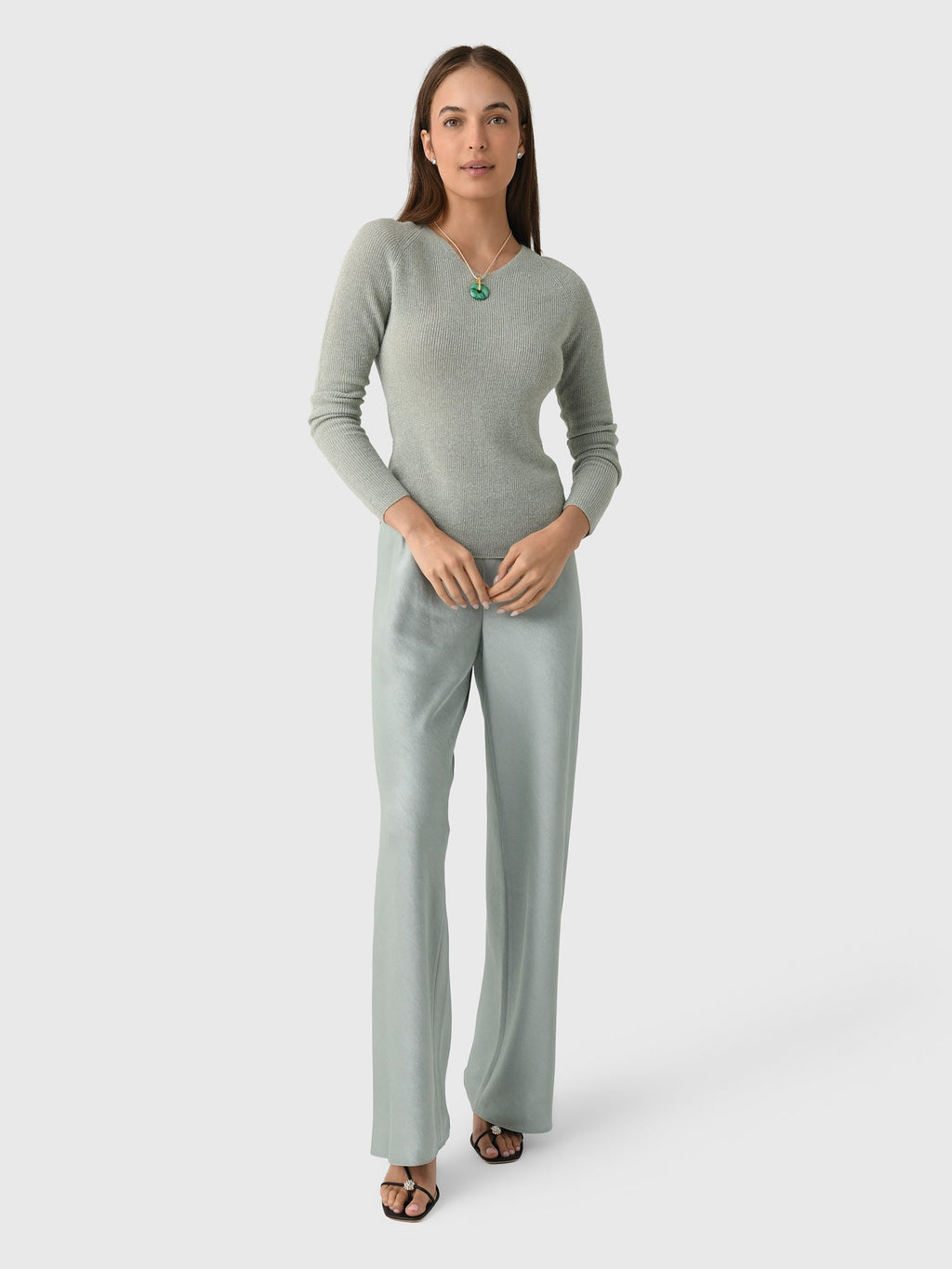 Vince Women's Metallic Ribbed High V-Neck Sweater