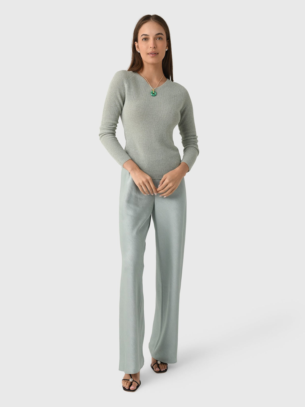 Vince Women's Metallic Ribbed High V-Neck Sweater