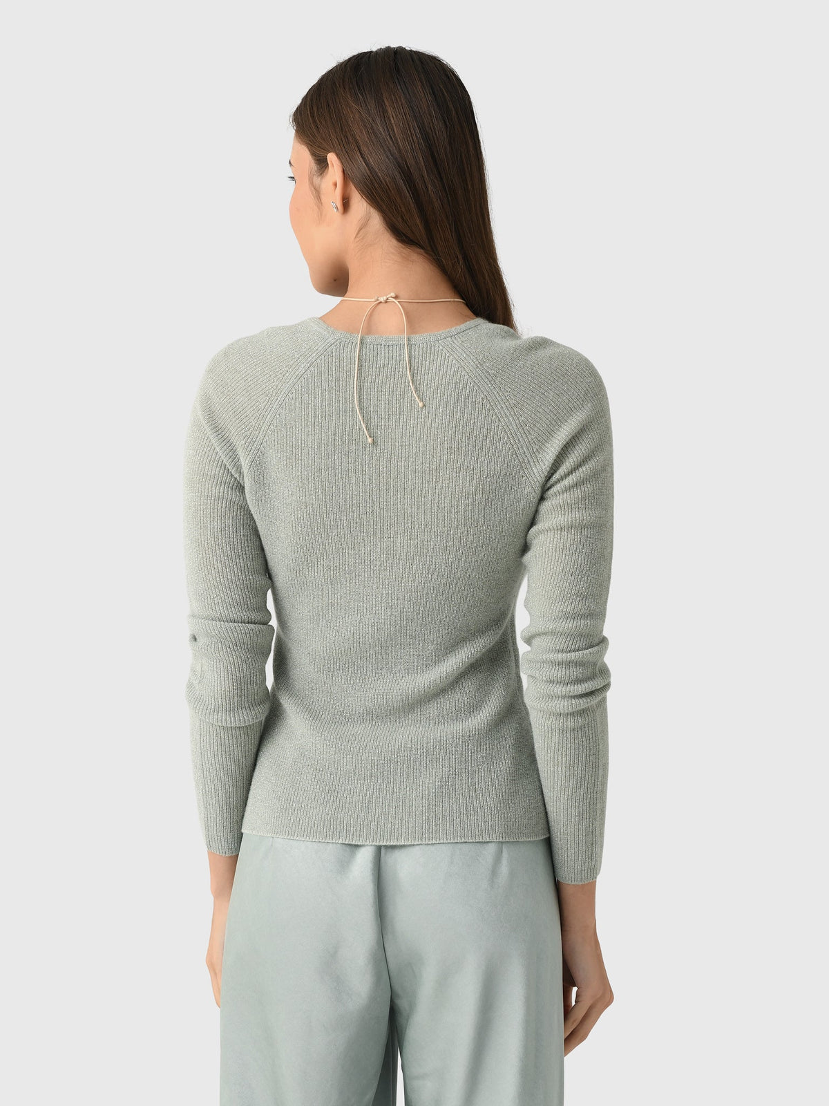 Vince Women's Metallic Ribbed High V-Neck Sweater