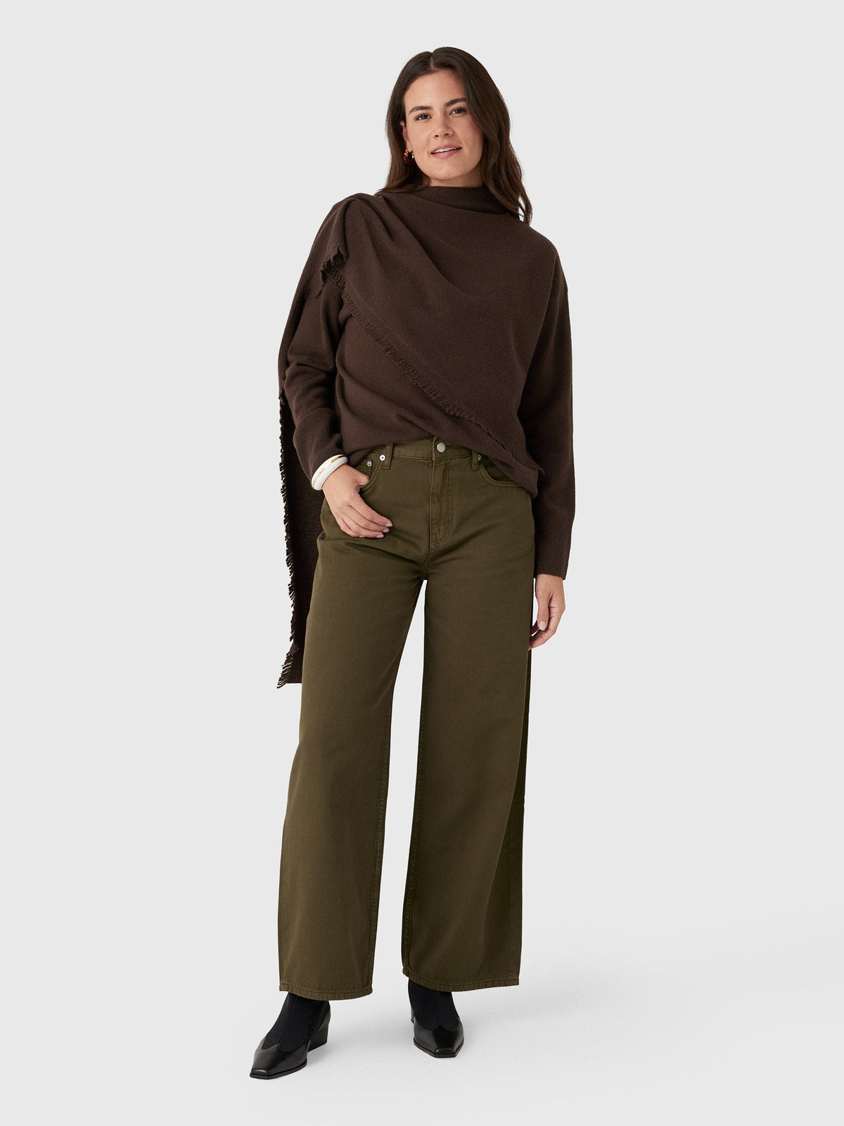 Vince Women's Fringed Draped-Shawl Wool-Cashmere Sweater