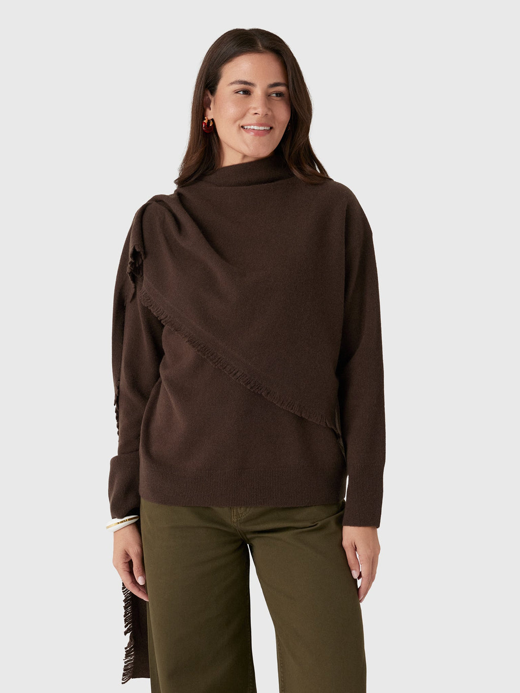 Vince Women's Fringed Draped-Shawl Wool-Cashmere Sweater