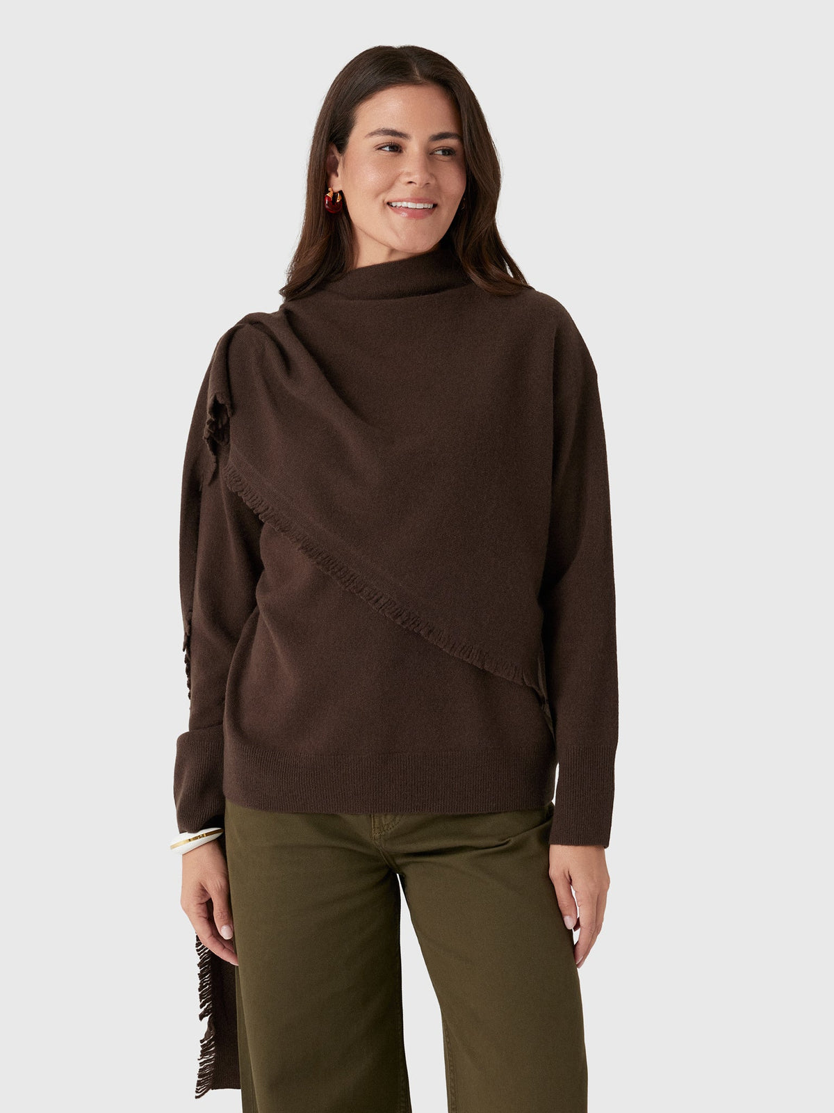 Vince Women's Fringed Draped-Shawl Wool-Cashmere Sweater