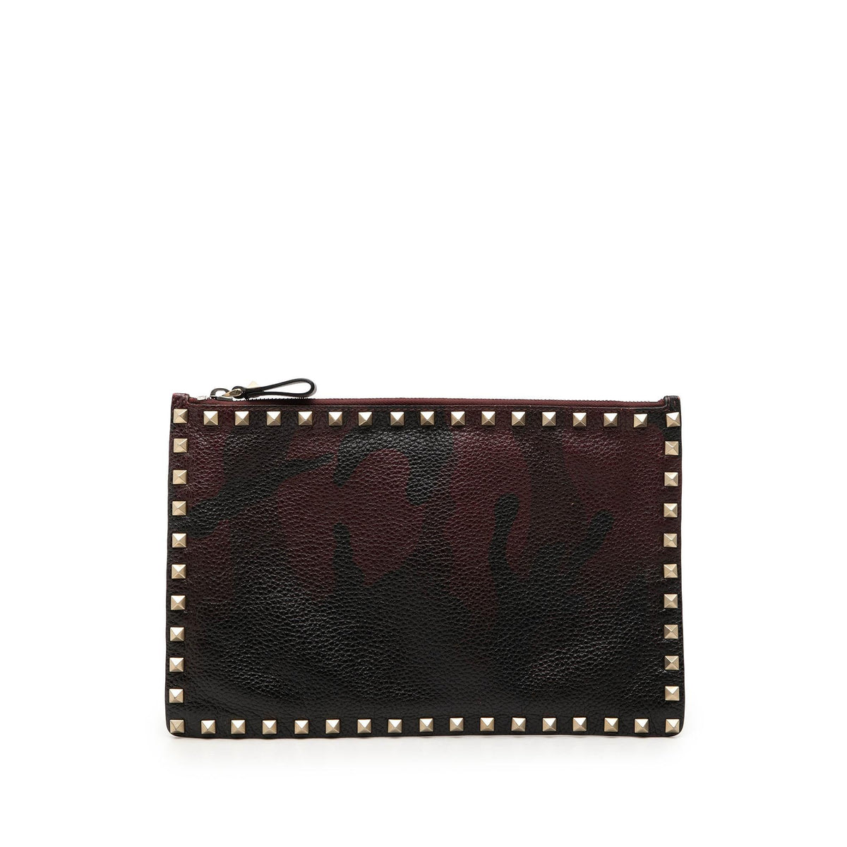 Valentino Grained Calfskin Rockstud Camouflage Zip Clutch - Red