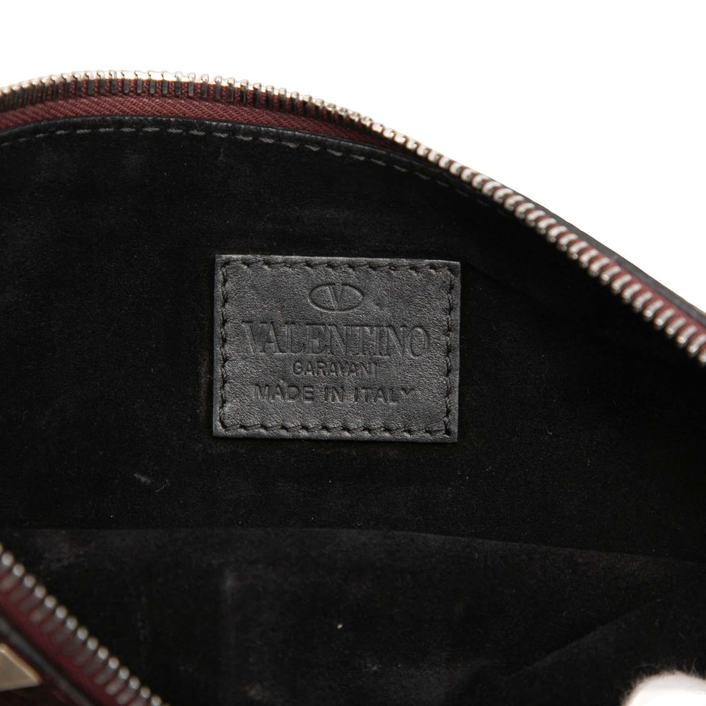 Valentino Grained Calfskin Rockstud Camouflage Zip Clutch - Red